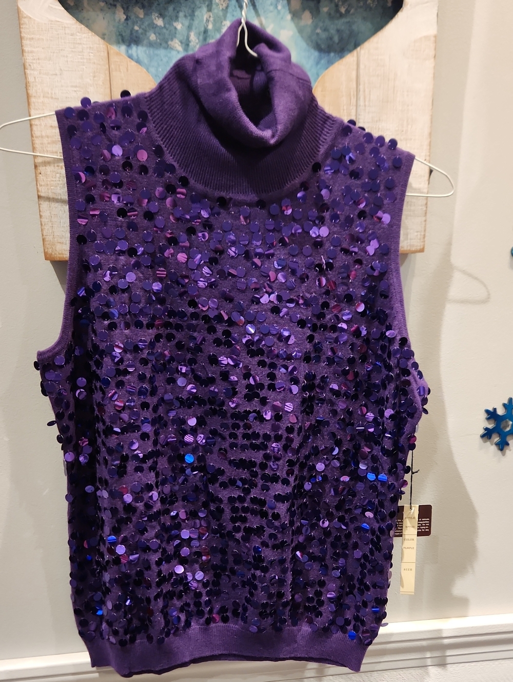 NWT Sequin Turtleneck Sleeveless Camisole - Purple SZ L